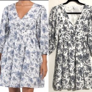 Lucky Brand Women’s Midi Dress XS Blue White Ditsy Floral Paisley Cottagecore